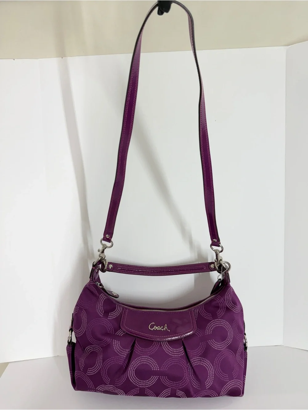 Coach Womens Ashley Dotted Op Art  Y2K Convertible Hobo Purple F20031 Crossbody